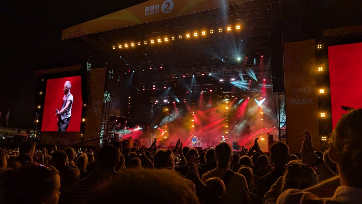 An image of Sting playing in a concert at Radio 2's Party in The Park